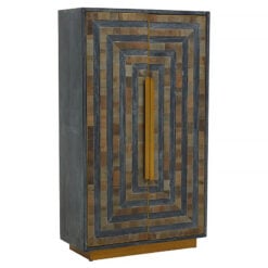 Lee Art Deco Recycled Solid Wood And Gold Brass 2 Door Tall Cabinet