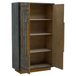 Lee Art Deco Recycled Solid Wood And Gold Brass 2 Door Tall Cabinet