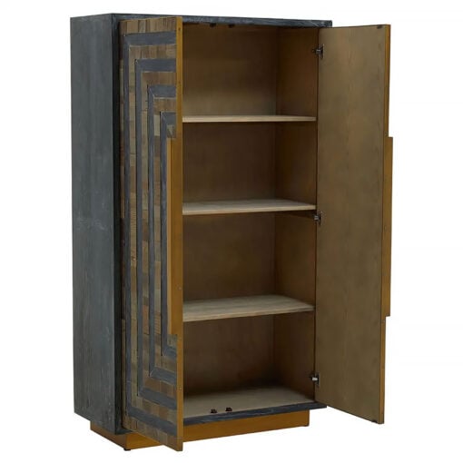 Lee Art Deco Recycled Solid Wood And Gold Brass 2 Door Tall Cabinet