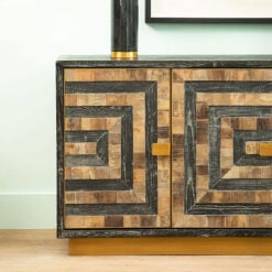 Lee Art Deco Recycled Solid Wood And Gold Brass 4 Door Large Sideboard