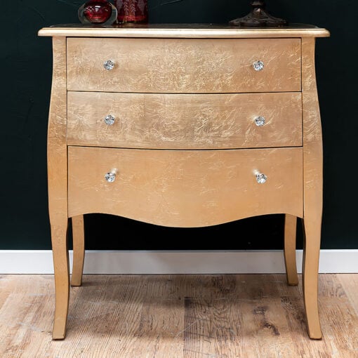 Louis French Country Gold Leaf Wood 3 Drawer Chest of Drawers