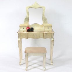 Louis French Country Gold Leaf Wood Dressing Table Stool And Mirror Set