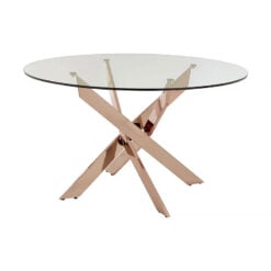 Mikado Round Art Deco Rose Gold Metal And Clear Glass Dining Table