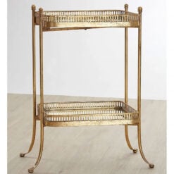 Moroccan Boho Mirrored Glass And Antique Gold 2 Tier Rectangular Tray Side Table