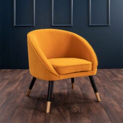 Mustard Yellow Curved Armchair Accent Chair With Gold And Black Legs