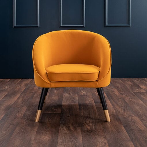 Mustard Yellow Curved Armchair Accent Chair With Gold And Black Legs