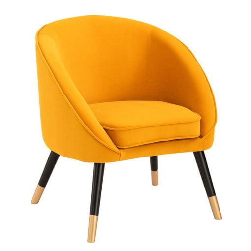 Mustard Yellow Curved Armchair Accent Chair With Gold And Black Legs