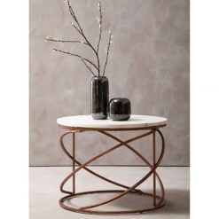 Nita Art Deco Copper Rose Gold Metal And White Marble Coffee Table 60cm