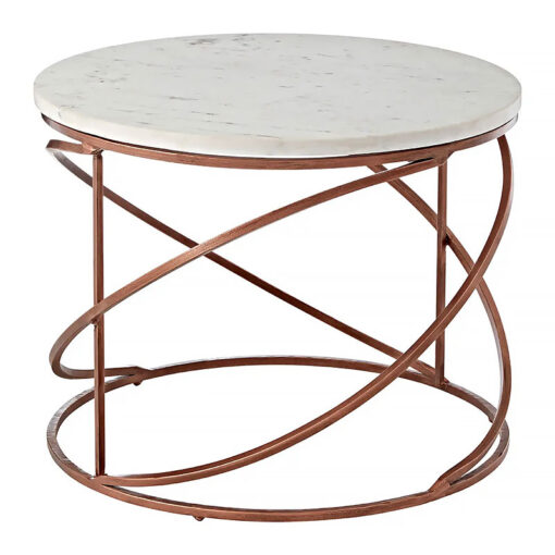 Nita Art Deco Copper Rose Gold Metal And White Marble Coffee Table 60cm