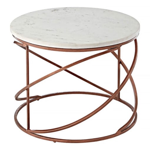 Nita Art Deco Copper Rose Gold Metal And White Marble Coffee Table 60cm