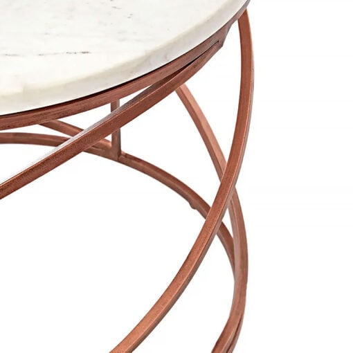 Nita Art Deco Copper Rose Gold Metal And White Marble Coffee Table 60cm