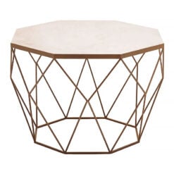 Octagon Art Deco Gold Metal And White Marble Coffee Table 67cm