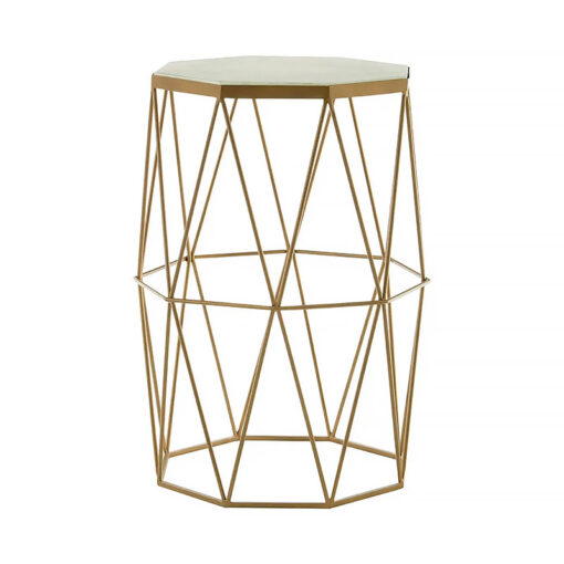 Octagon Art Deco Gold Metal And White Marble Side End Table