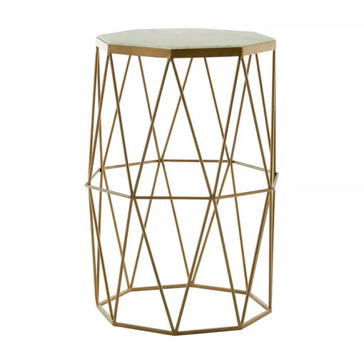 Octagon Art Deco Gold Metal And White Marble Side End Table