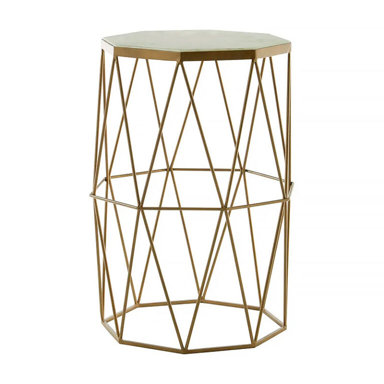 Geometric Table Octagonal Octagon Art Deco Gold Metal And White Marble Side End Table | Picture ...