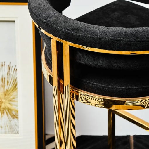 Palerma Art Deco Black Velvet And Gold Metal Bar Stool With Backrest