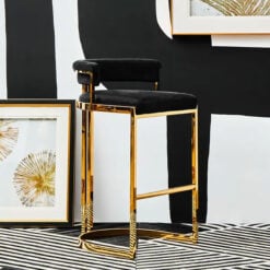 Palerma Art Deco Black Velvet And Gold Metal Bar Stool With Backrest