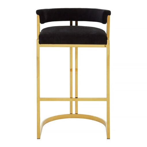 Palerma Art Deco Black Velvet And Gold Metal Bar Stool With Backrest