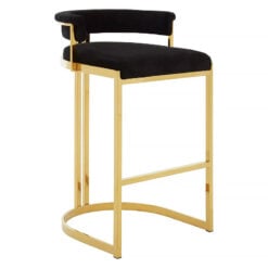 Palerma Art Deco Black Velvet And Gold Metal Bar Stool With Backrest