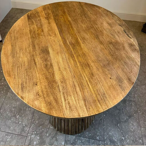 Rustic Country Boho Solid Mango Wood Round 4 Seater Dining Table 120cm