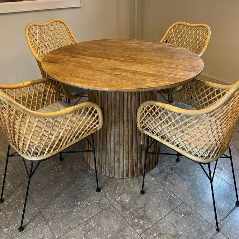 Rustic Country Boho Solid Mango Wood Round 4 Seater Dining Table 120cm ...