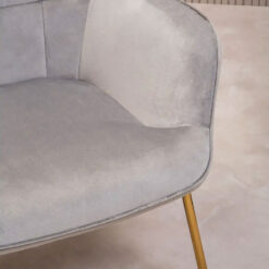 Scandi Grey Velvet High Back Accent Chair Armchair With Gold Metal Legs