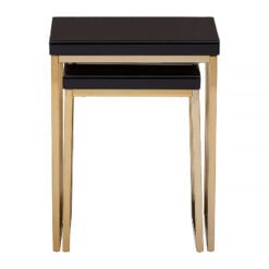 Set Of 2 Black Mirrored Glass And Gold Metal Nesting Side End Tables