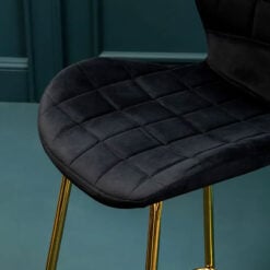 Set Of 2 May Art Deco Black Velvet And Gold Metal Winged Bar Stool