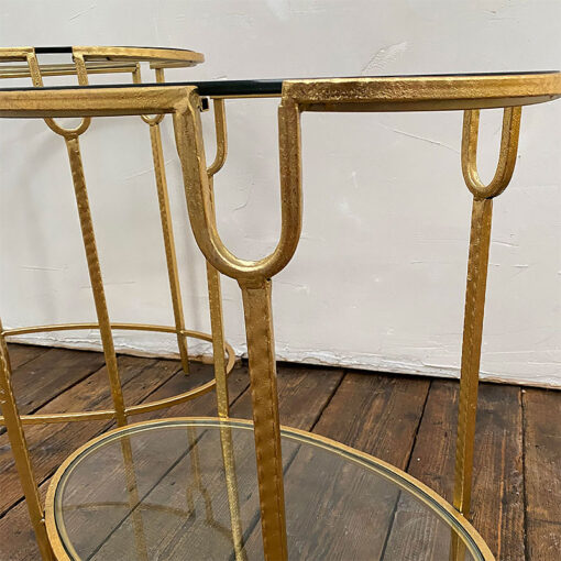 Set Of 2 Zoey Antique Gold Gilt Leaf Metal And Glass Nesting Side Tables