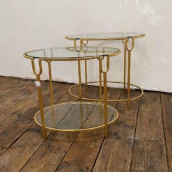 Set Of 2 Zoey Antique Gold Gilt Leaf Metal And Glass Nesting Side Tables