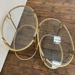 Set Of 2 Zoey Antique Gold Gilt Leaf Metal And Glass Nesting Side Tables