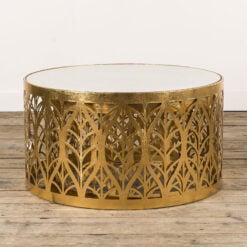 Set Of 2 Zoey Antique Gold Metal And Mirrored Glass Large Nesting Side Tables