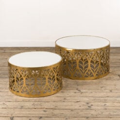 Set Of 2 Zoey Antique Gold Metal And Mirrored Glass Large Nesting Side Tables