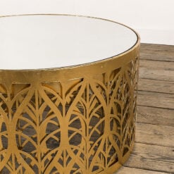 Set Of 2 Zoey Antique Gold Metal And Mirrored Glass Large Nesting Side Tables