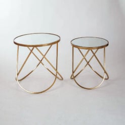 Set Of 2 Zoey Antique Gold Metal And Mirrored Glass Nesting Side Tables