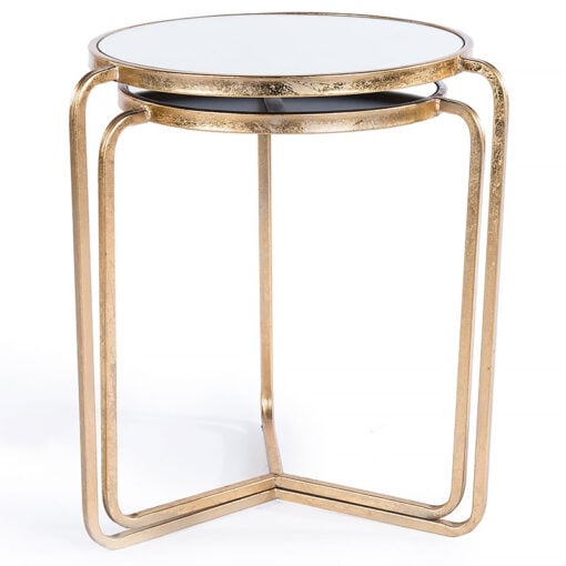 Set Of 2 Zoey Antique Gold Metal And Mirrored Glass Nesting Side Tables