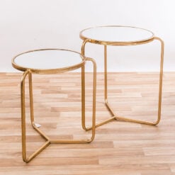 Set Of 2 Zoey Antique Gold Metal And Mirrored Glass Nesting Side Tables