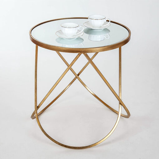 Set Of 2 Zoey Antique Gold Metal And Mirrored Glass Nesting Side Tables