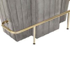 Sia Art Deco Grey Velvet And Gold Set Of 1 Bar Cabinet And 2 Bar Stools