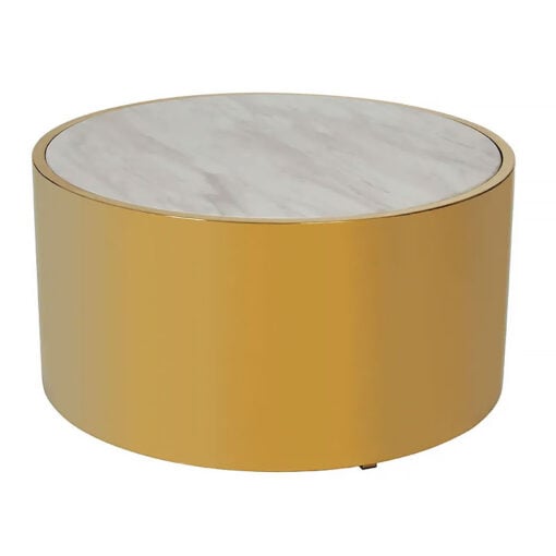 Una Art Deco Faux White Marble And Gold Metal Round Coffee Table