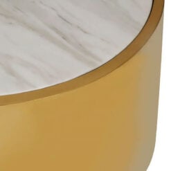 Una Art Deco Faux White Marble And Gold Metal Round Coffee Table