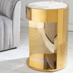 Una Art Deco Faux White Marble And Gold Metal Side Table Sofa Table
