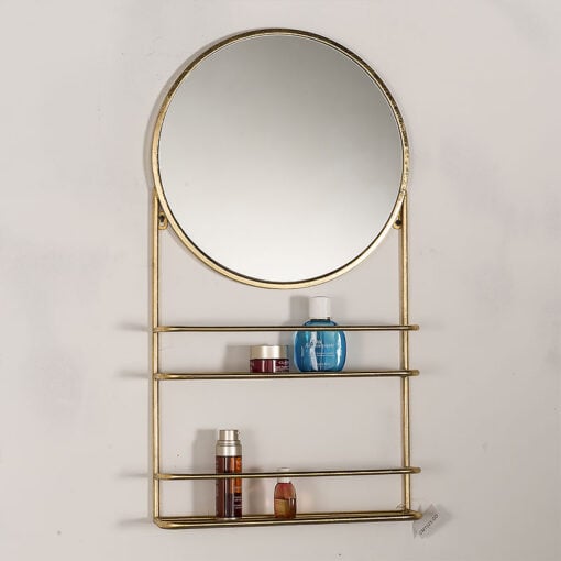 Zoey 2 Shelf Antique Gold Gilt Leaf Metal Wall Mirror