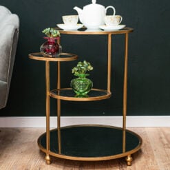 Zoey Antique Gold Gilt Leaf Metal And Mirrored Glass 4 Tier Side Table