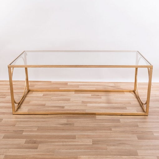 Zoey Antique Gold Metal And Clear Glass Large Rectangular Coffee Table