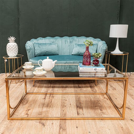 Zoey Antique Gold Metal And Clear Glass Large Rectangular Coffee Table