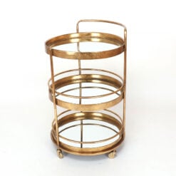 Zoey Antique Gold Metal And Mirrored Glass 3 Tier Drinks Trolley