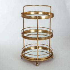 Zoey Antique Gold Metal And Mirrored Glass 3 Tier Drinks Trolley