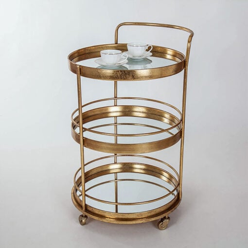 Zoey Antique Gold Metal And Mirrored Glass 3 Tier Drinks Trolley