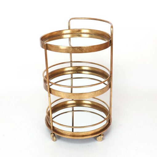 Zoey Antique Gold Metal And Mirrored Glass 3 Tier Drinks Trolley